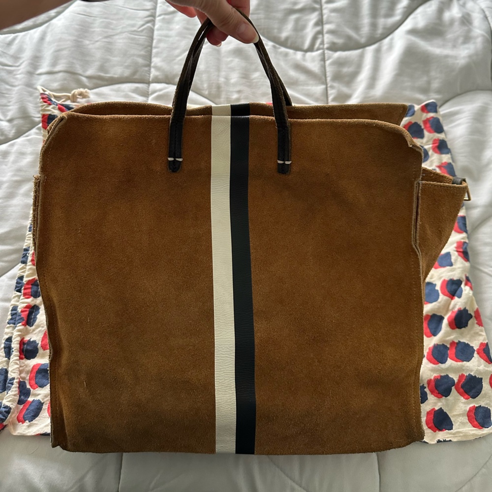 Clare V Simple Tote Camel Suede Stripes Bag Authentic